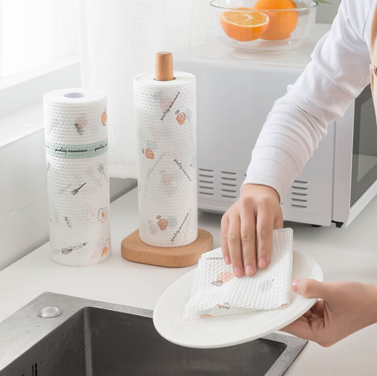 Washable printed lazy man dishcloth kitchen non-woven towel dry and wet cleaning paper to wash dishes disposable cloth