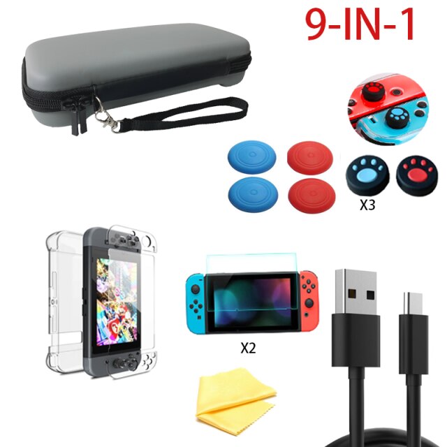 Voor Nintendo Switch Opbergtas Ns Console Joycon Game Accessoires Luxe Waterpoof Case Voor Nintedo Schakelaar: Gray 9 IN 1