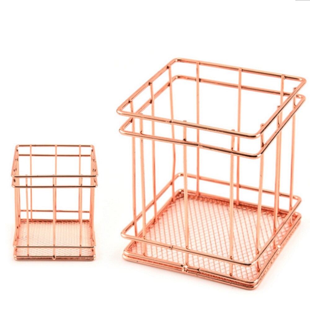 Rose Gold Bathroom Shelf Metal Wire Storage Basket Cosmetic Organizer Holder Home Office Desk Toiletry Collection Nordic Style: Rose gold - square