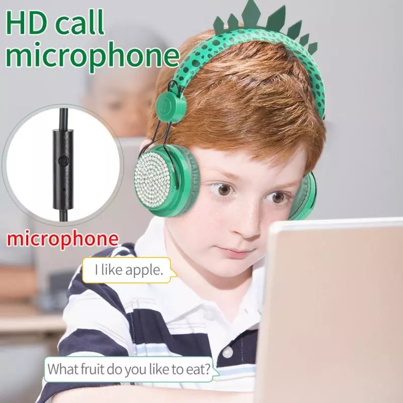 Cute Unicorn or Dinosaur Wired Headphones For girls kids boy Chrismas Bling Diamond Music Phone Helmets With Microphone