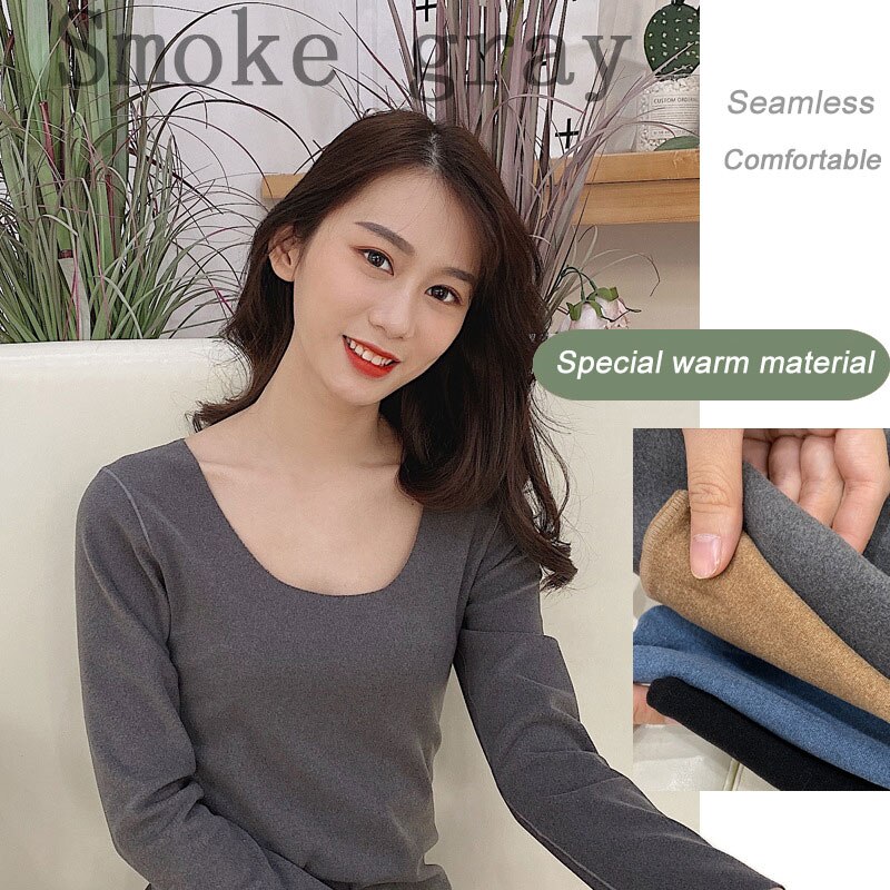 2 Pcs Vrouwen Thermisch Ondergoed Dunne Stijl Naadloze Ronde Hals Warme Thermo Shirt Vrouwen Slanke Elastische Thermische Shirt Vrouwen Ondergoed