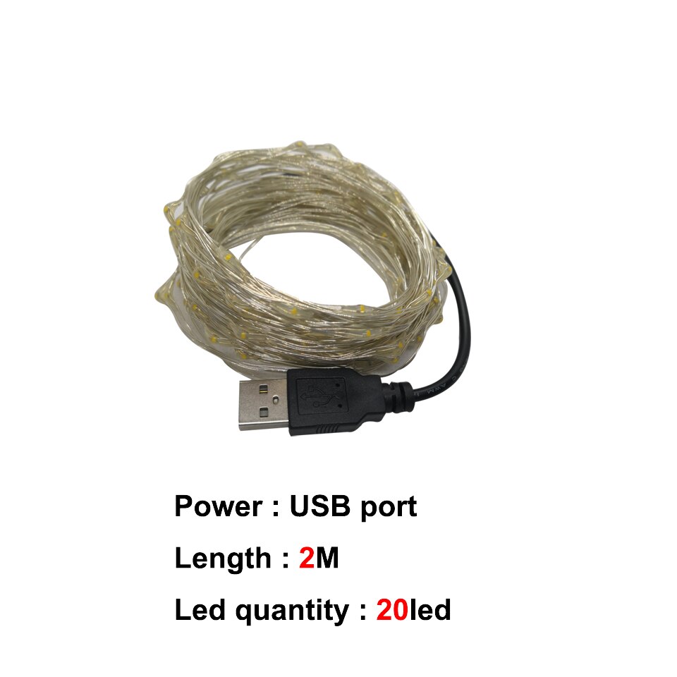 22m 12m 10m 5m solar led trädgårdsgång ljus usb fe utomhus girlander ljusslingor landskap belysning fest dekorativt: Dc5v 2m / Vit