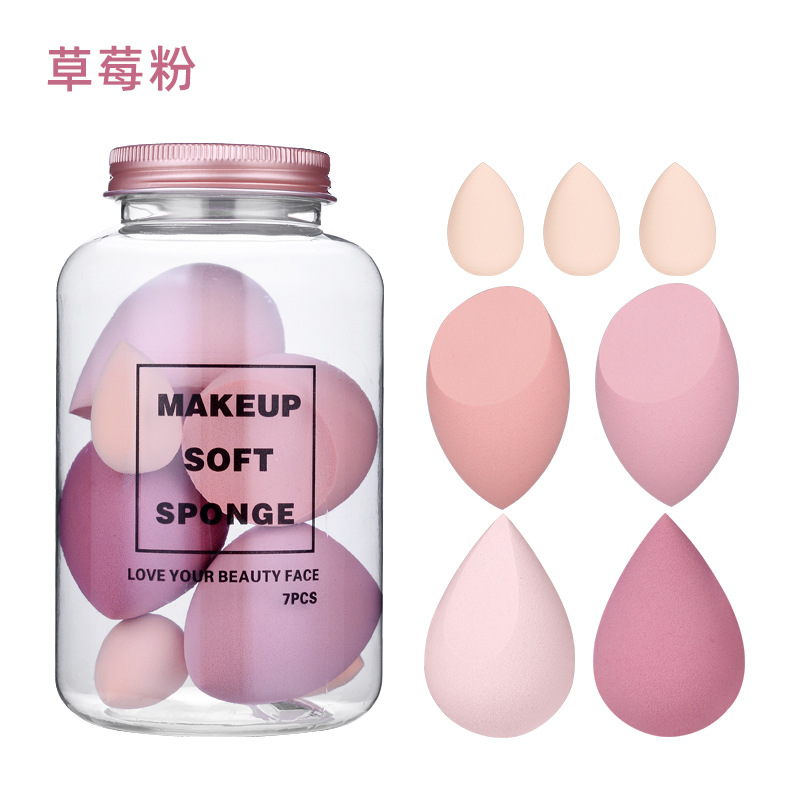 7 Pack Makeup Sponge Set Ultra Soft Non Absorbent Beauty Blender for Liquid Foundation Non Latex Cosmetic Puff: Pink