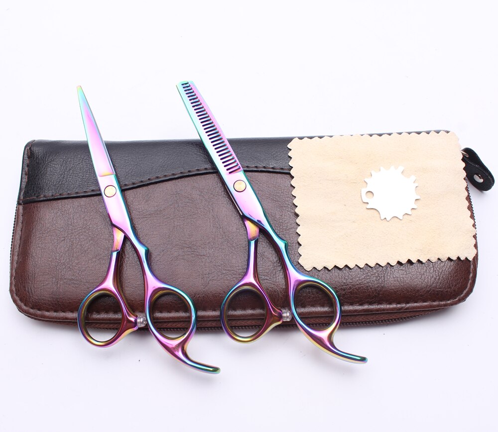 5.5 "16 cm gravure Logo multi-couleur coupe ciseaux amincissant ciseaux coiffure ciseaux cheveux ciseaux Kit C1005