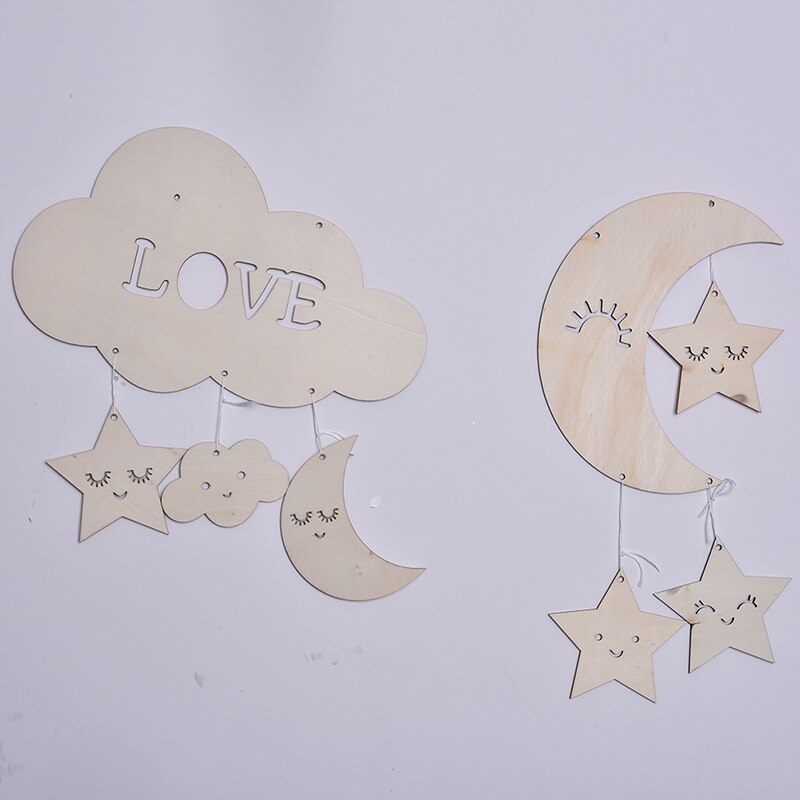 Wall Hanging Star Moon Room Decor Wall Hanging Baby Room Wooden Cloud For Babies Boy Girl Room Decoration