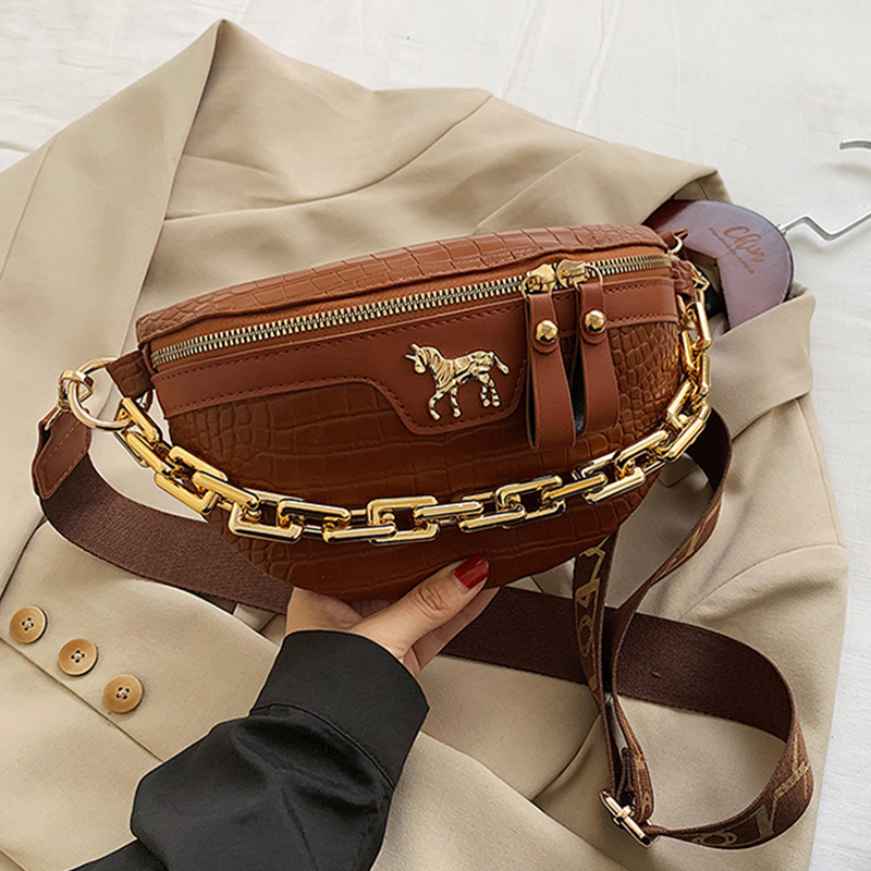 Bolso pequeño de piel sintética para mujer, bolsa de pecho a la , con cadena y cinturón de viaje,: upgrade  brown