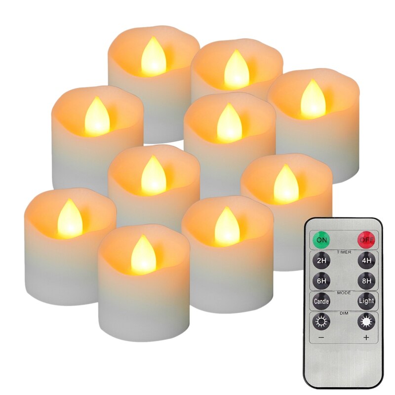 Vela electrónica de 12 uds, 10 teclas, Control remoto, temporización Led de plástico, vela sin llama impermeable para Halloween y Navidad