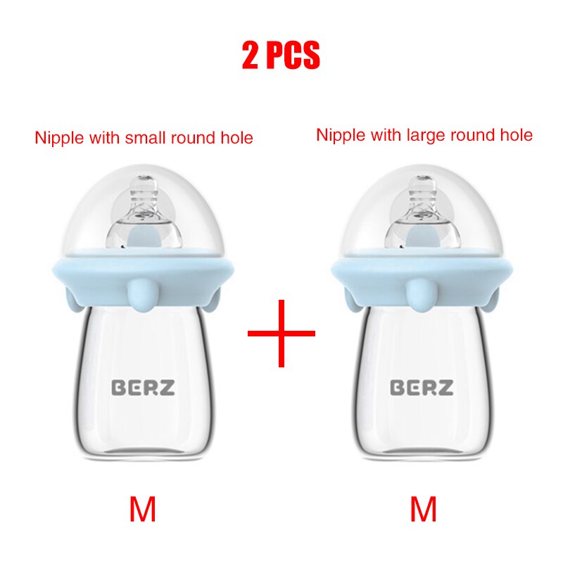 Biberón de 120ML para bebé, botella de leche para recién nacido de 0 a 12M, biberón de cristal de alimentación, biberón de leche materna, Madeira, 2 uds.: Blue 120ml MM nipple