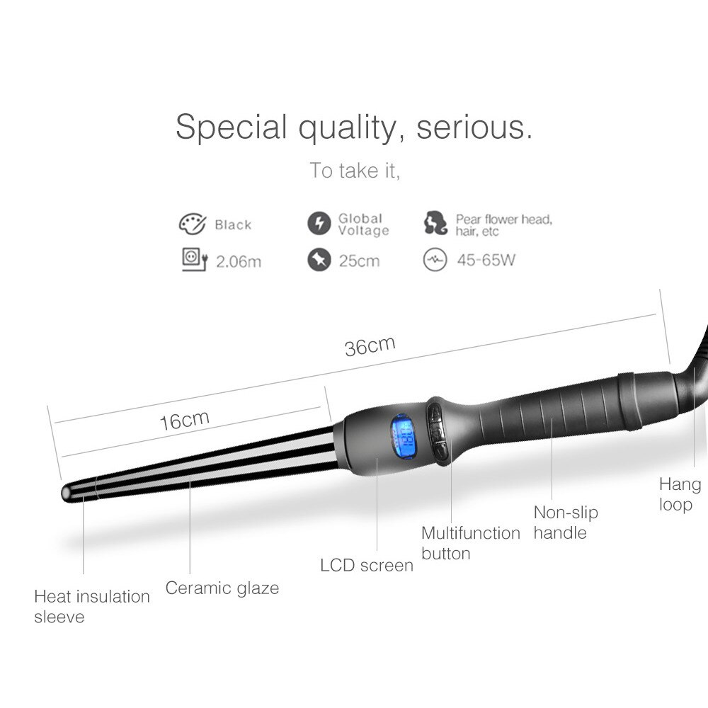 Curler curling rod LCD conical curler single tube ceramic glazed pear cone electric curler fast hair styling tool