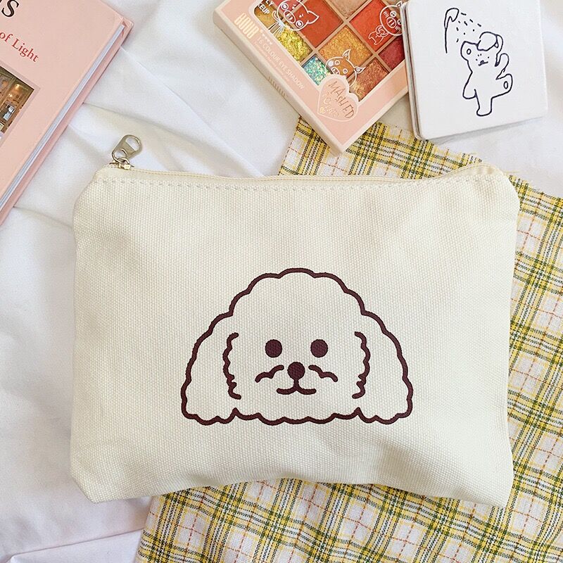 Bentoy milkjoy cão animal impresso compõem sacos de viagem meninas caso cosmético estudante daliy lápis caso lona armazenamento titular sacos: White
