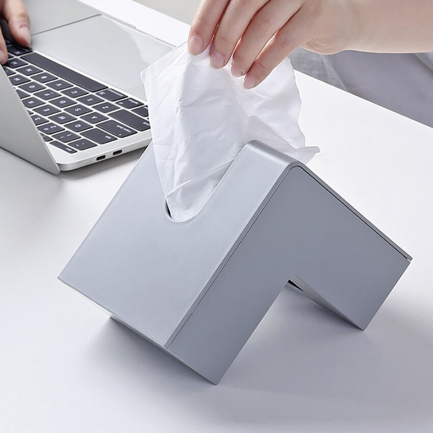 L Shaped Desk Tissue Box Removable Tissue Paper Holder Storage Boxes Home Office Kitchen Tissue Canister Storage Rack: Light Grey
