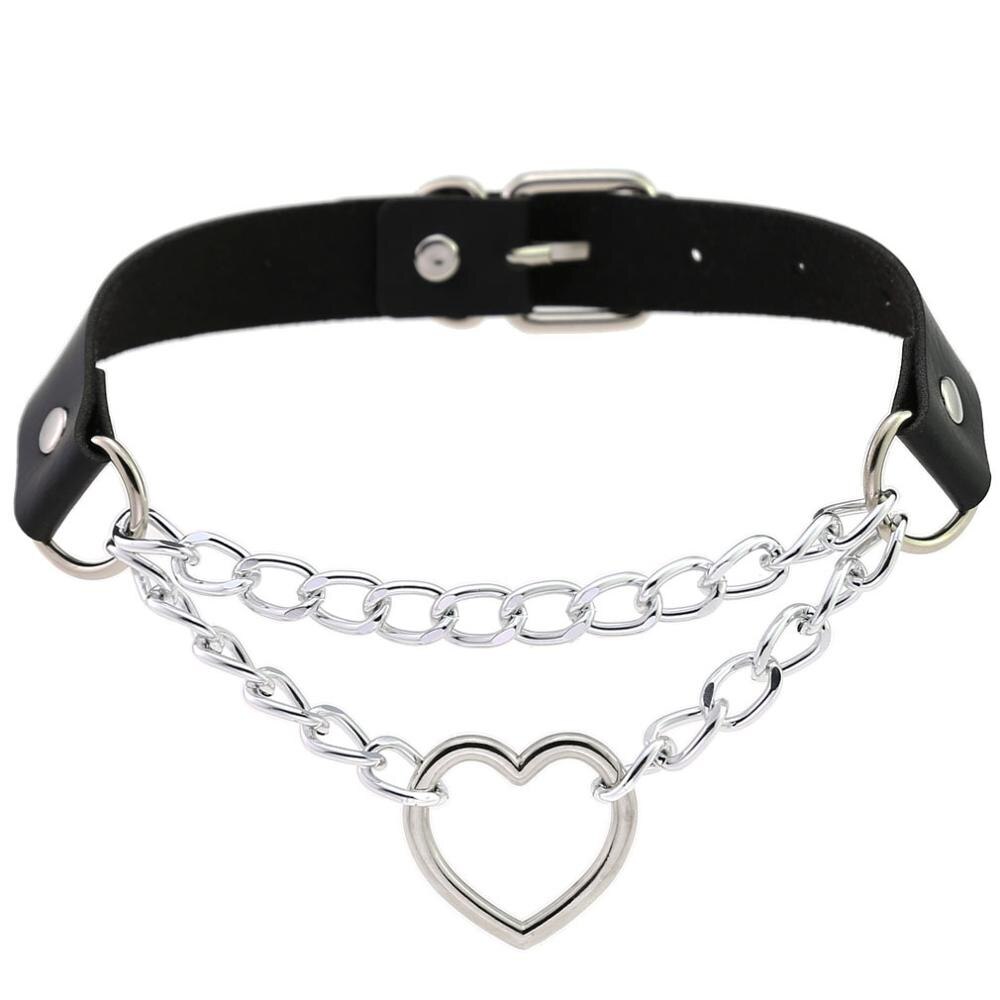 Punk Gothic Black Pu Leather Heart Cross Round Choker Necklace For Women Spike Rivet Neck Jewelry Chocker Collar Necklaces: 2