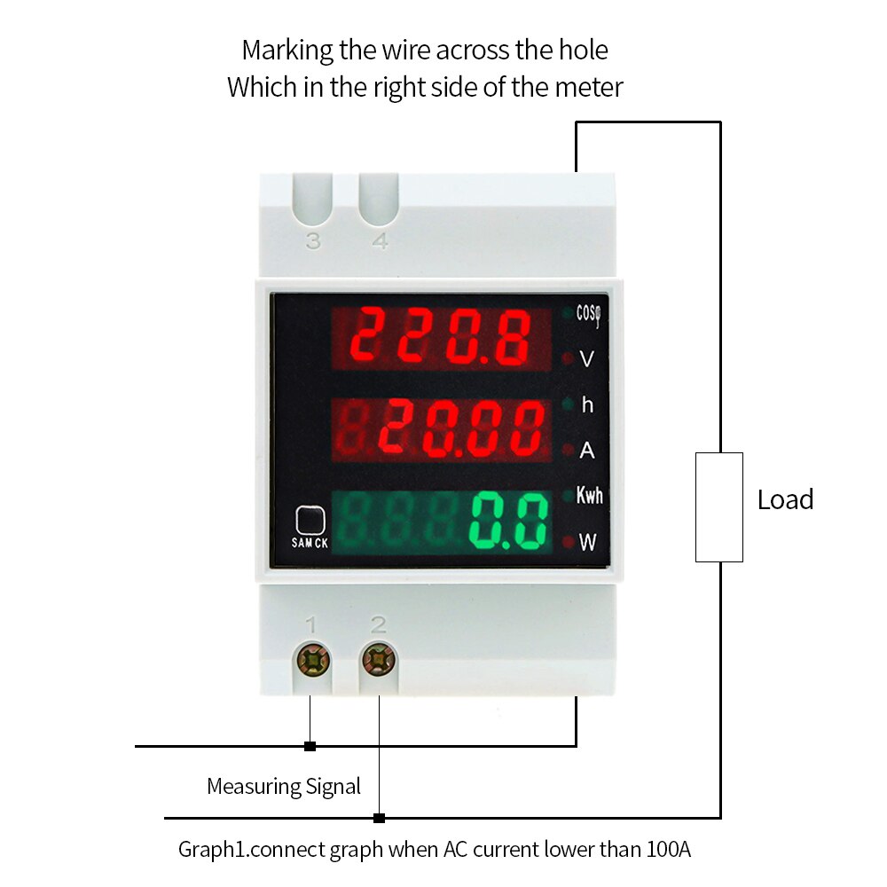 Medidor de Factor de potencia de voltaje de Riel Din Digital multifuncional, amperímetro, voltímetro, 100A, AC80-300V