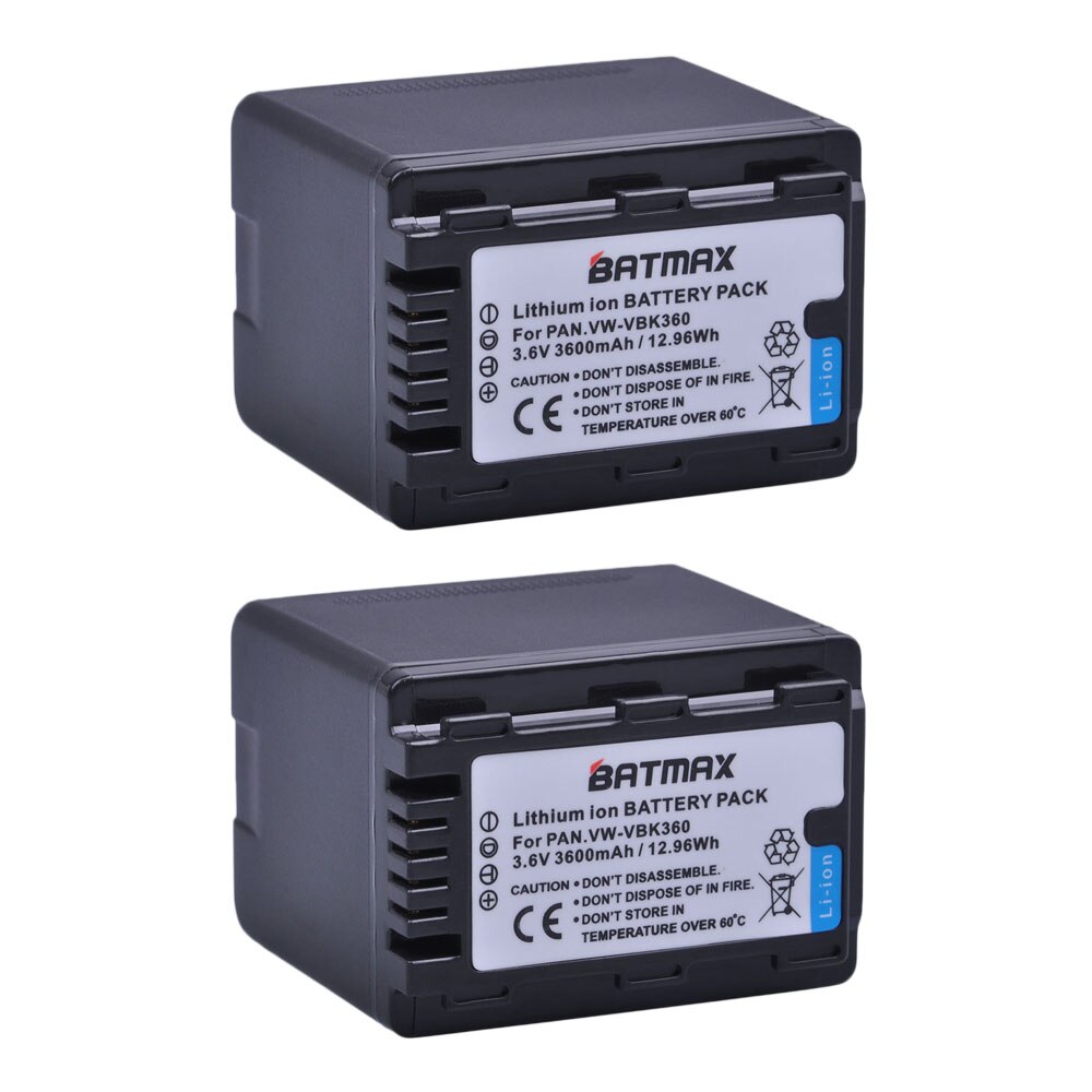 1Pc 3600mAh Batteria per Panasonic HC-V10 VW-VBK360, HC-V100, HC-V100M, HC-V500, HC-V500M, HC-V700, HC-V700M, HDC-HS60: 2Pcs