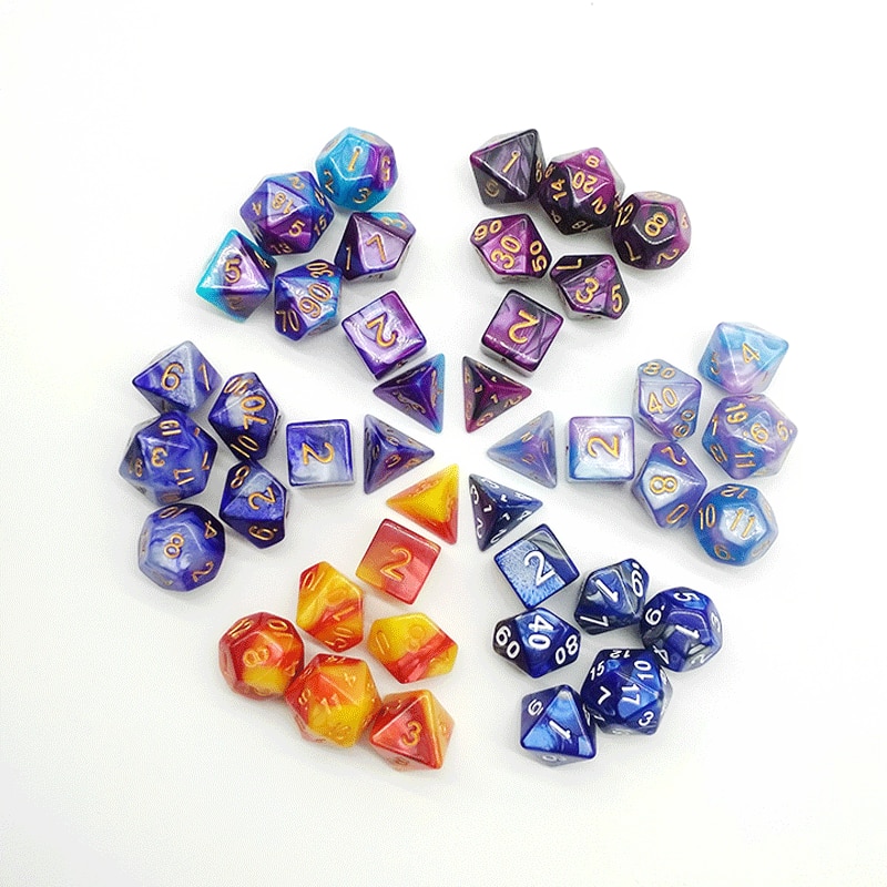 Multi-mix farve 7 stk terning sæt trgp spil polyhedron  d4-d20 multi-facetteret terningtårn akryl dados rpg multi-faced dnd terninger