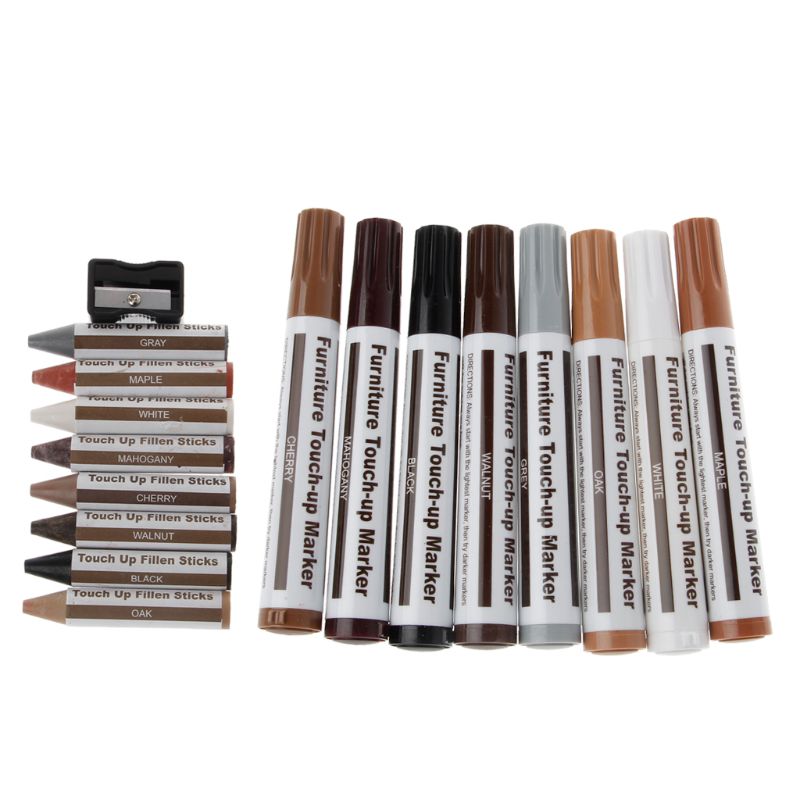 17 stk møbel touch-up kit markører &amp; filler sticks træ ridser restore kit ridse patch maling pen træ komposit reparation