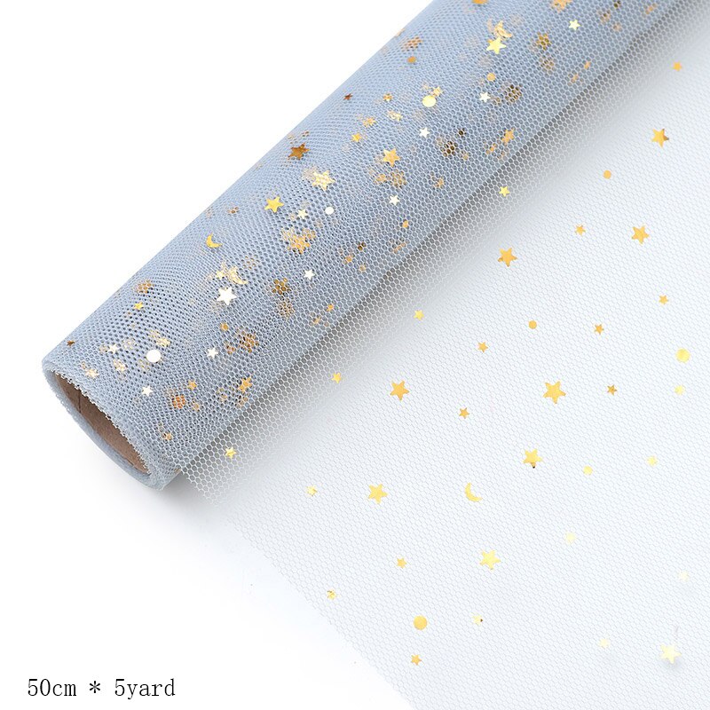 50cm x 5 yard stjerne og måne paillet blomst indpakningspapir rulle blødt garn indpakningspapir: Baby blå