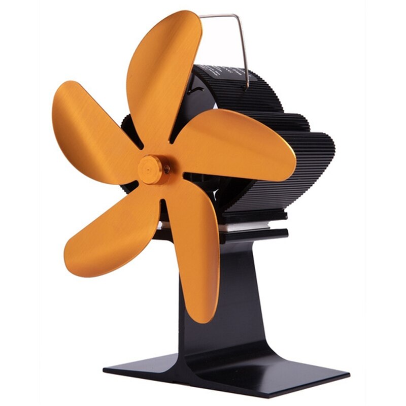 Ecofan-ventilador de leña con 5 aspas 210CFM, quemador de leña para el hogar, con calor eficiente con termómetro: Gold