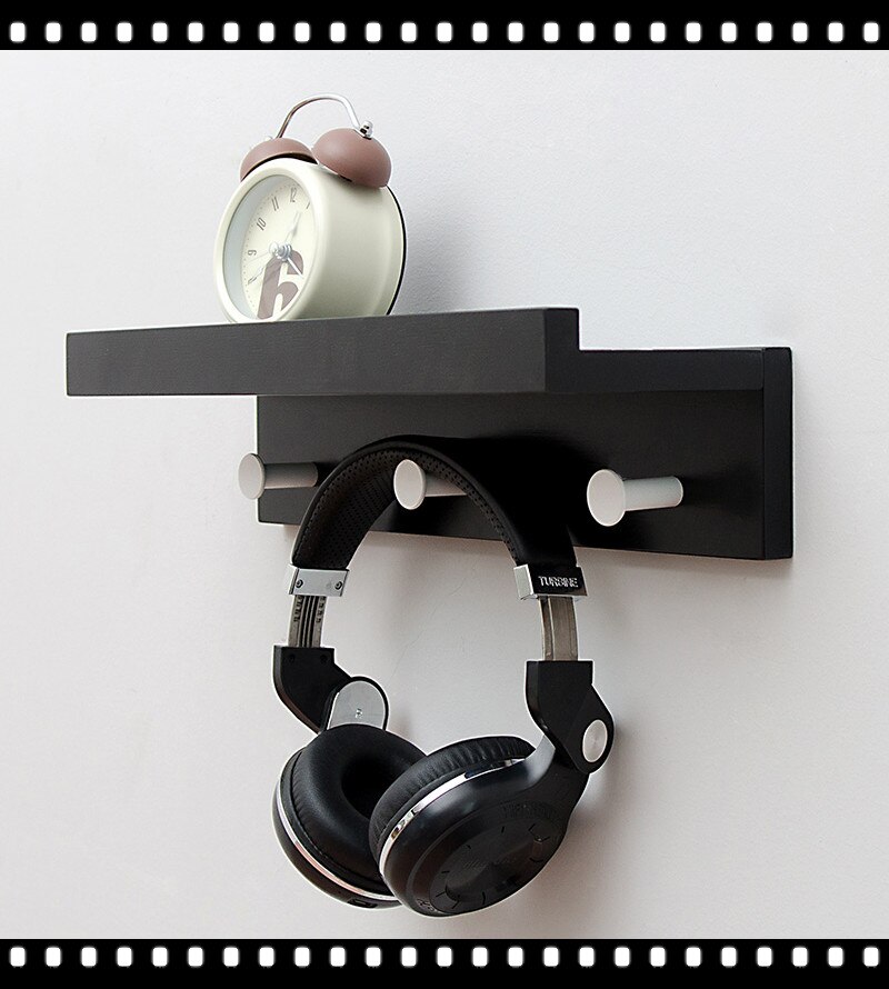 Estante de pared de madera para el hogar, organizador de artículos diversos, soporte de decoración de pared, colgador de llaves, estantes de almacenamiento con colgante WF: Black 3 Hooks