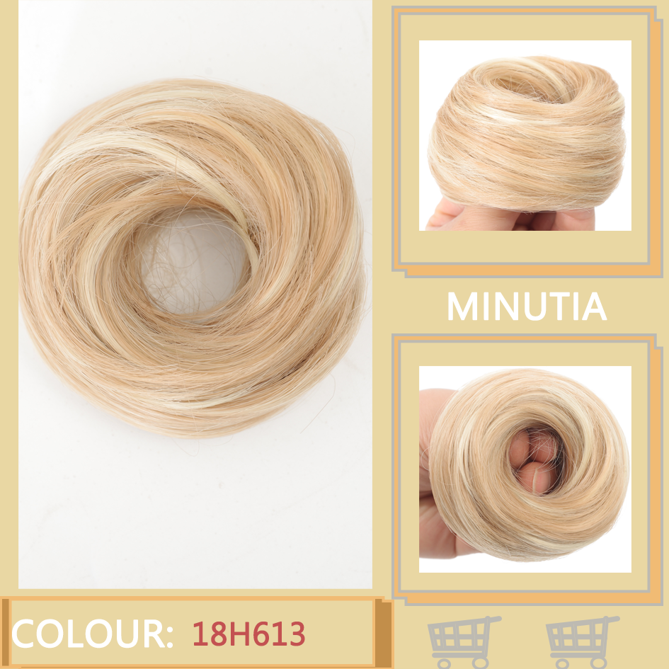 Allaosify moño sintético femenino fibra sintética pelo liso círculo cuerda elástica, color de cabello natural accesorios para el cabello luz oscura: NC/4HL