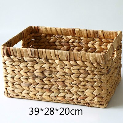 Storage Baskets Containers Desktop Natural water hyacinth Rectangular Storage Bins Organizer Box woven straw baskets mx909956: L