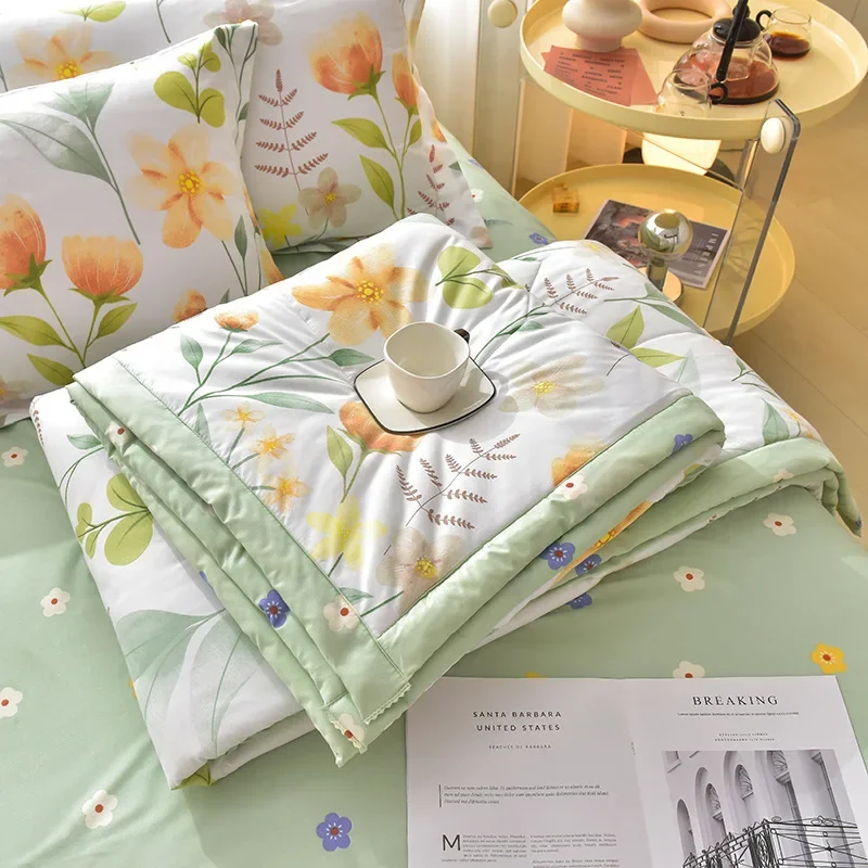 Summer Cooling Quilt Blankets Skin-friendly Washable Air Condition Comforter Pastoral Style Flowers Lightweight Blankets 여름 이불