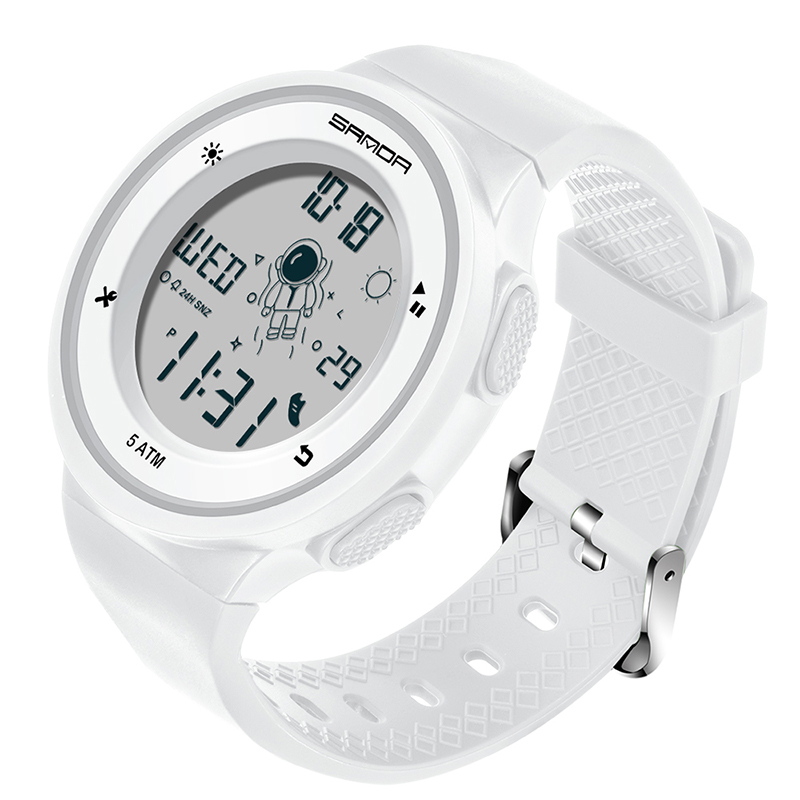 Creatieve Outdoor Sport Horloge Mannen Mode Eenvoudige Elektronische Horloge Man 50M Waterdichte Horloges Voor Jongens Meisjes klok: White