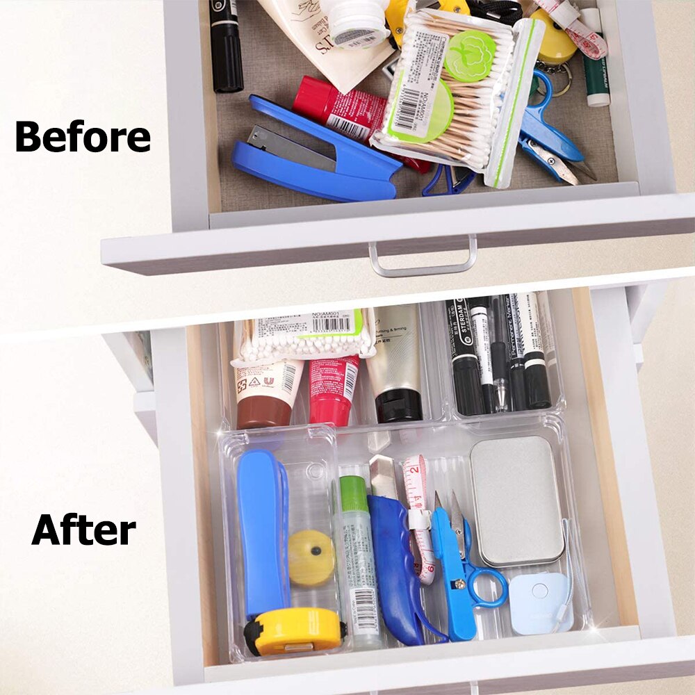 3/6/7/11 PCS Plastic Desk Drawer Organizer Trays Drawer Compartment Divider Container for Bedroom Dresser Office Storage Drawers