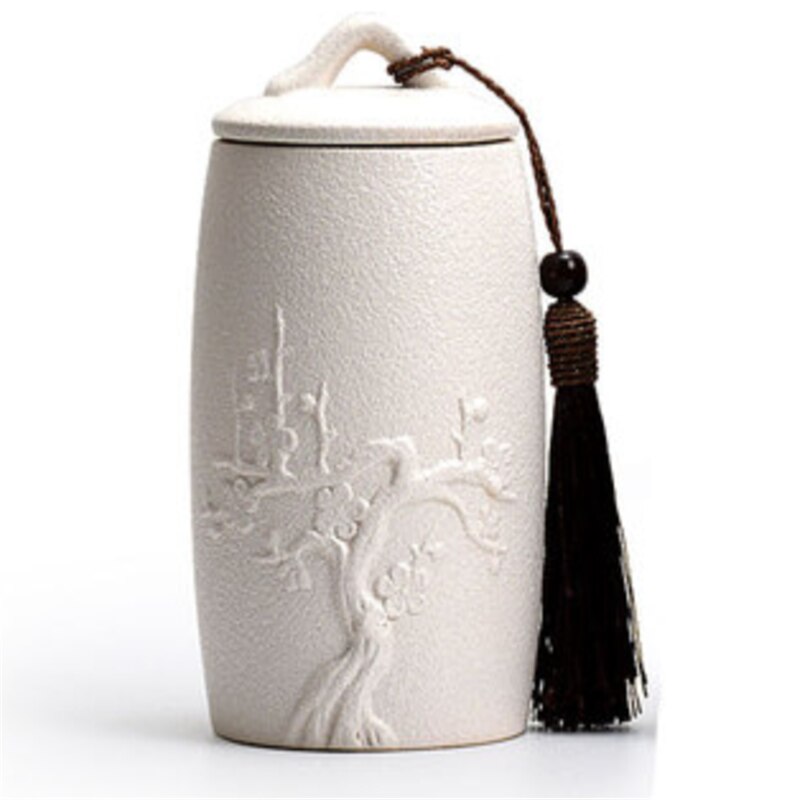 Caddie de poterie en céramique noire et blanche, pot de stockage de thé Vintage, accessoires de cérémonie de thé, artisanat de décoration, récipients scellés: B white