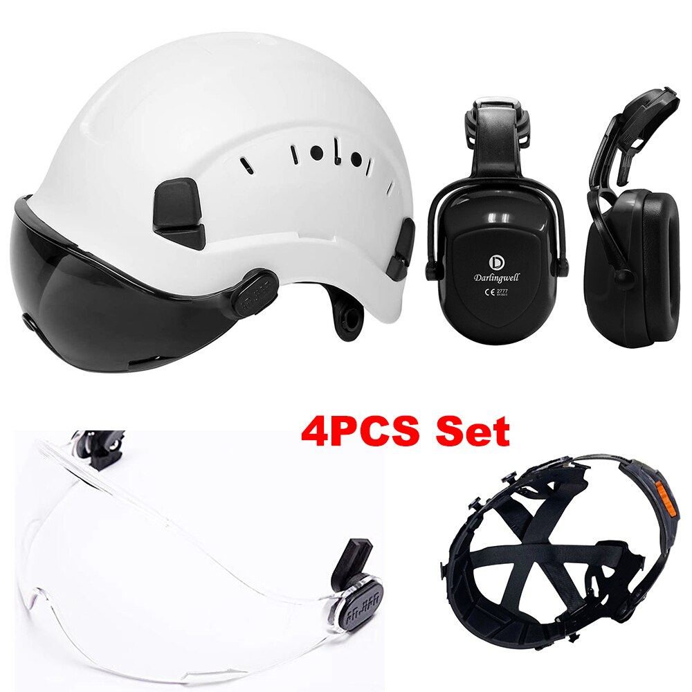 Veiligheid Helm Met Bril Oorbeschermer Voering Set Bouw Hard Hoed Abs Beschermende Motorhelmen Werk Cap Outdoor