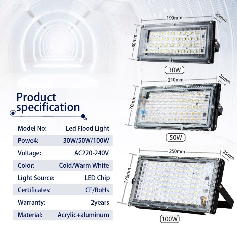 Led Flood light 30W 50W 100W Waterproof IP65 Outdoor LED Reflector Light Garden Lamp AC 220V 240V Spotlight Street Lighting