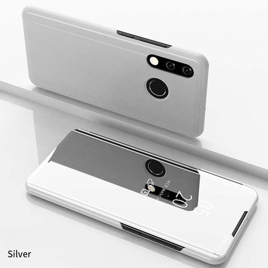 Flip Case For coque samsung galaxy A01 Core 5.3" samsun a 01 core A01Core A013F magnetic smartphone Smart Mirror book Cover: Silver