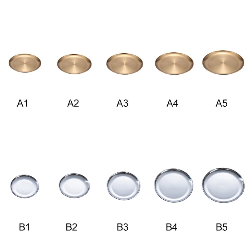 Stainless Steel Food Tray Storage Dishes Luxurious Brass Round Plate Fruit Cake Steak Snack Kitchen Metal Storage Plate Golden