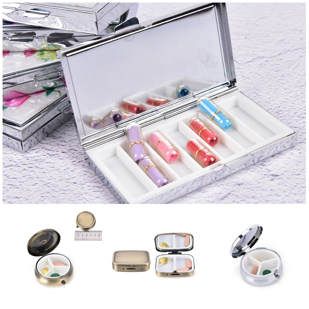 Étui à médicaments rond en métal, conteneur organiseur Portable Durable pour médicaments, boîte à pilules, étui à médicaments rond en métal