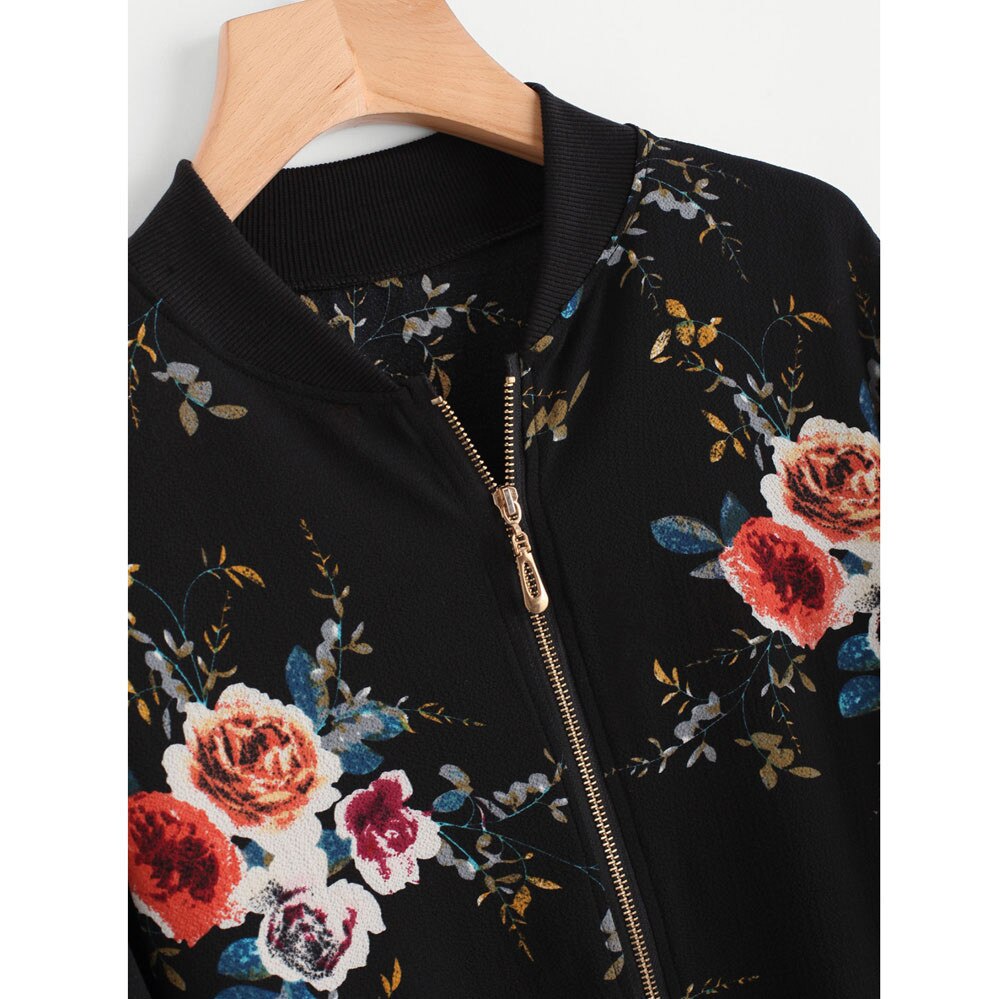 2021 newwomens retro floral impressão zíper up bomber jaqueta casaco casual outwear bk/tiro salehigh qualidade