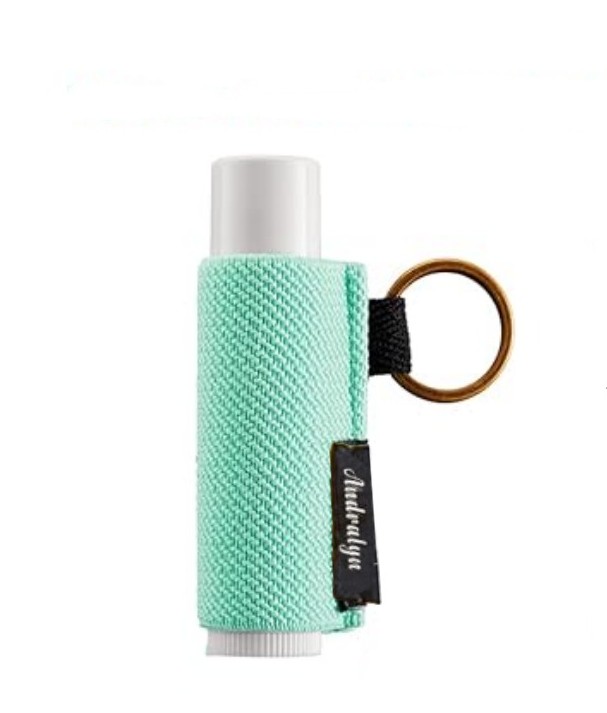 Soporte para bálsamo labial, llavero con Clip en funda para lápiz labial, funda para lápiz labial, llavero elástico de punto ajustado para bálsamo labial: Blanco