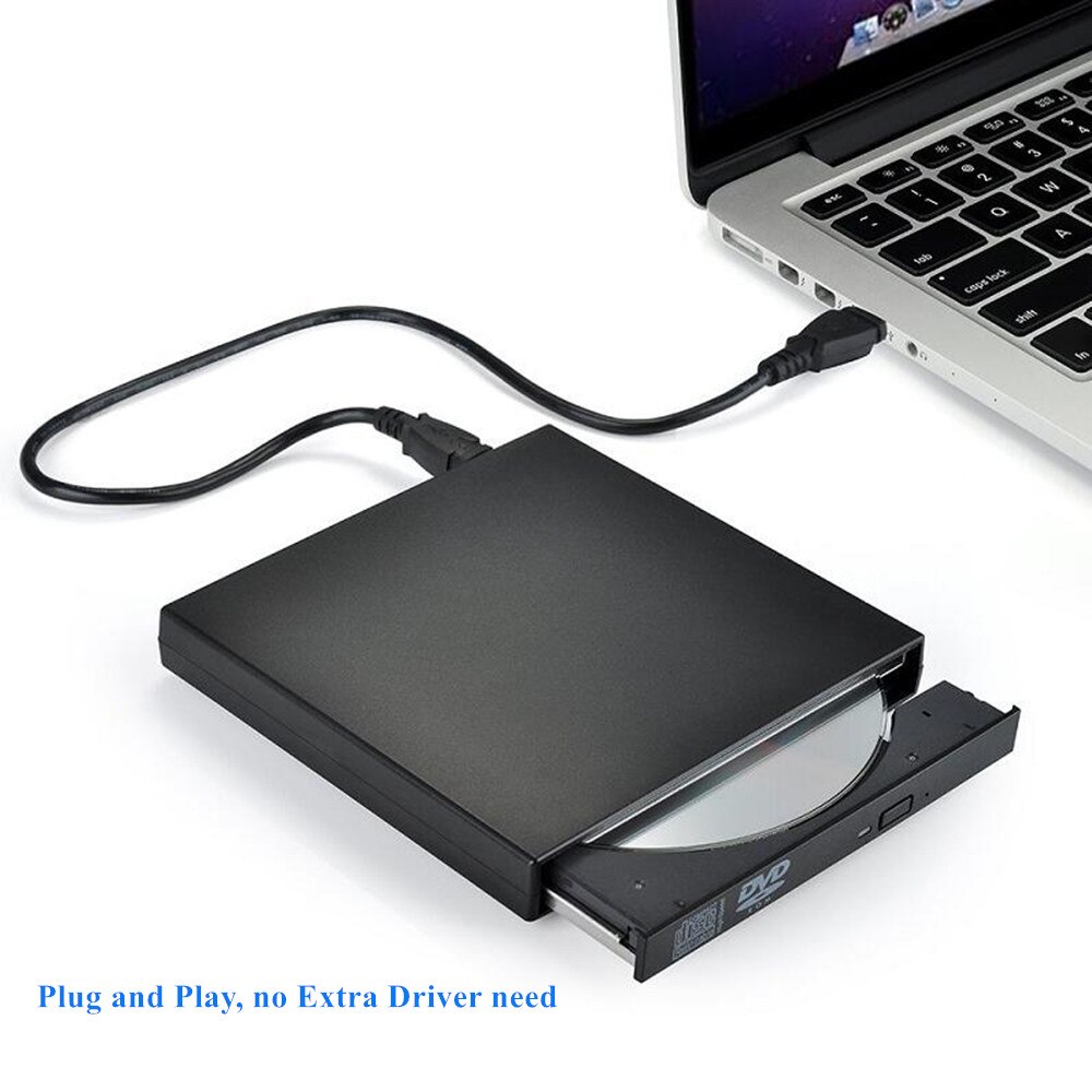 Unidad óptica externa DVD ROM CD RW USB 2,0 reproductor de CD/DVD, Combo lector de escritura portátil para ordenador portátil Windows S7/8/10: Negro