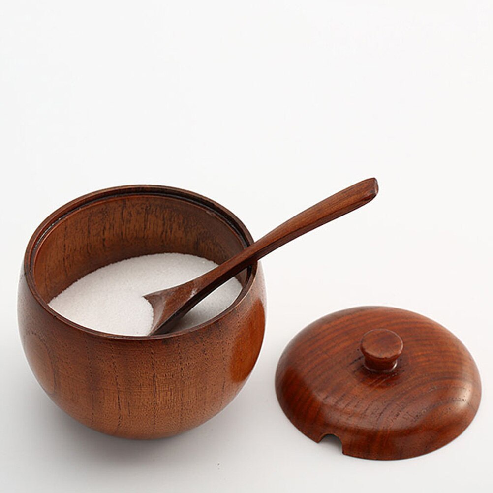1 Set Wood Seasoning Salt Cans Pot Dish Suits The Kitchen Seasoning Box Salt Pepper Shakers Salt Pigs Wooden Sause Pot: Default Title