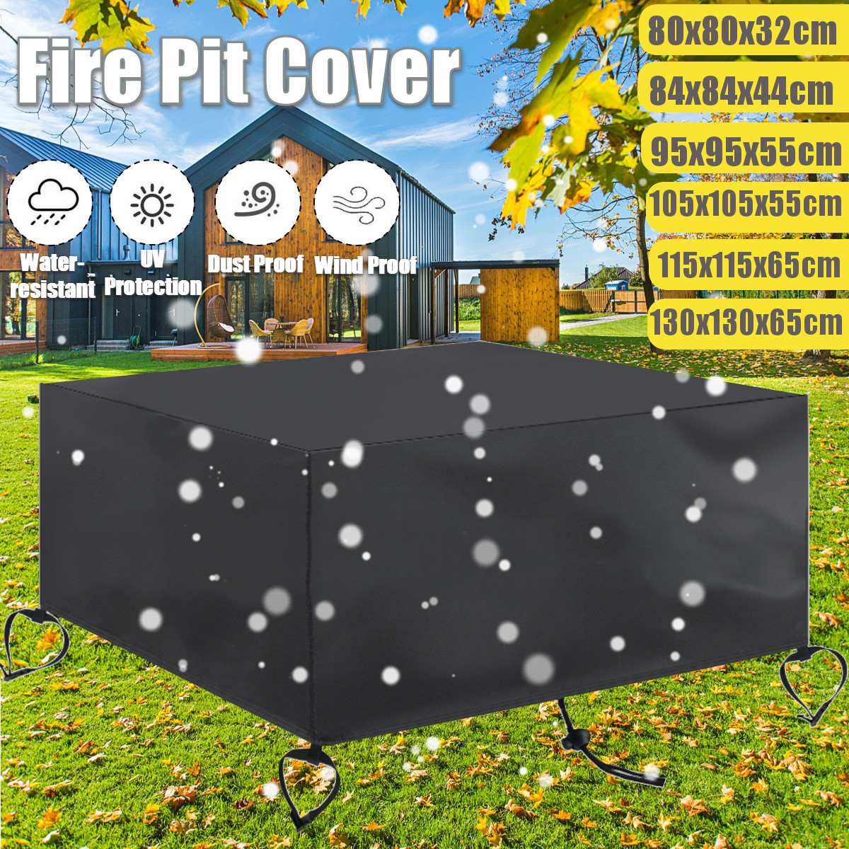6 Sizes Waterproof Patio Fire Pit Cover Black UV Protector Grill BBQ Shelter Outdoor Garden Yard Square Canopy Furniture Covers