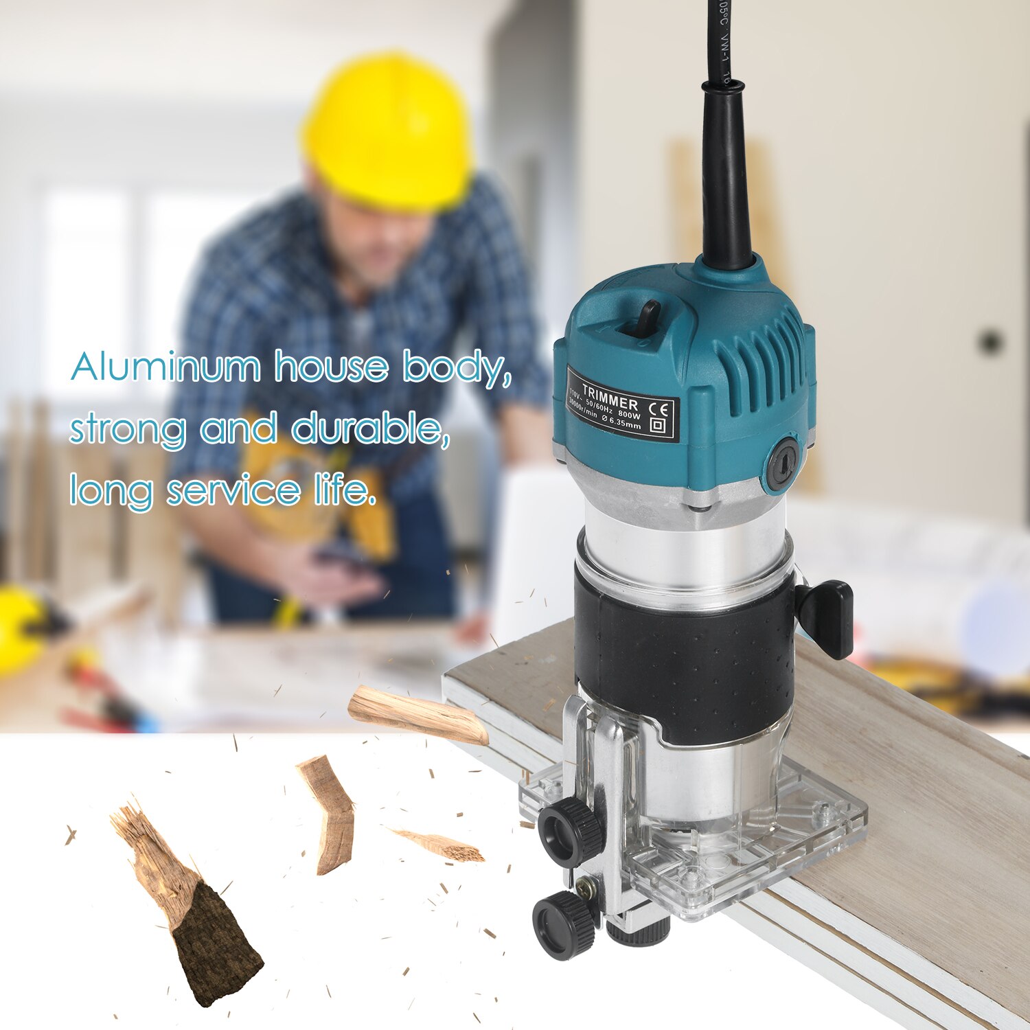800W Hout Elektrische Trimmer 30000r/Min Hout Frezen Elektrische Trimmer Met Base Edge Gids Hout Laminaat Compact Palm router