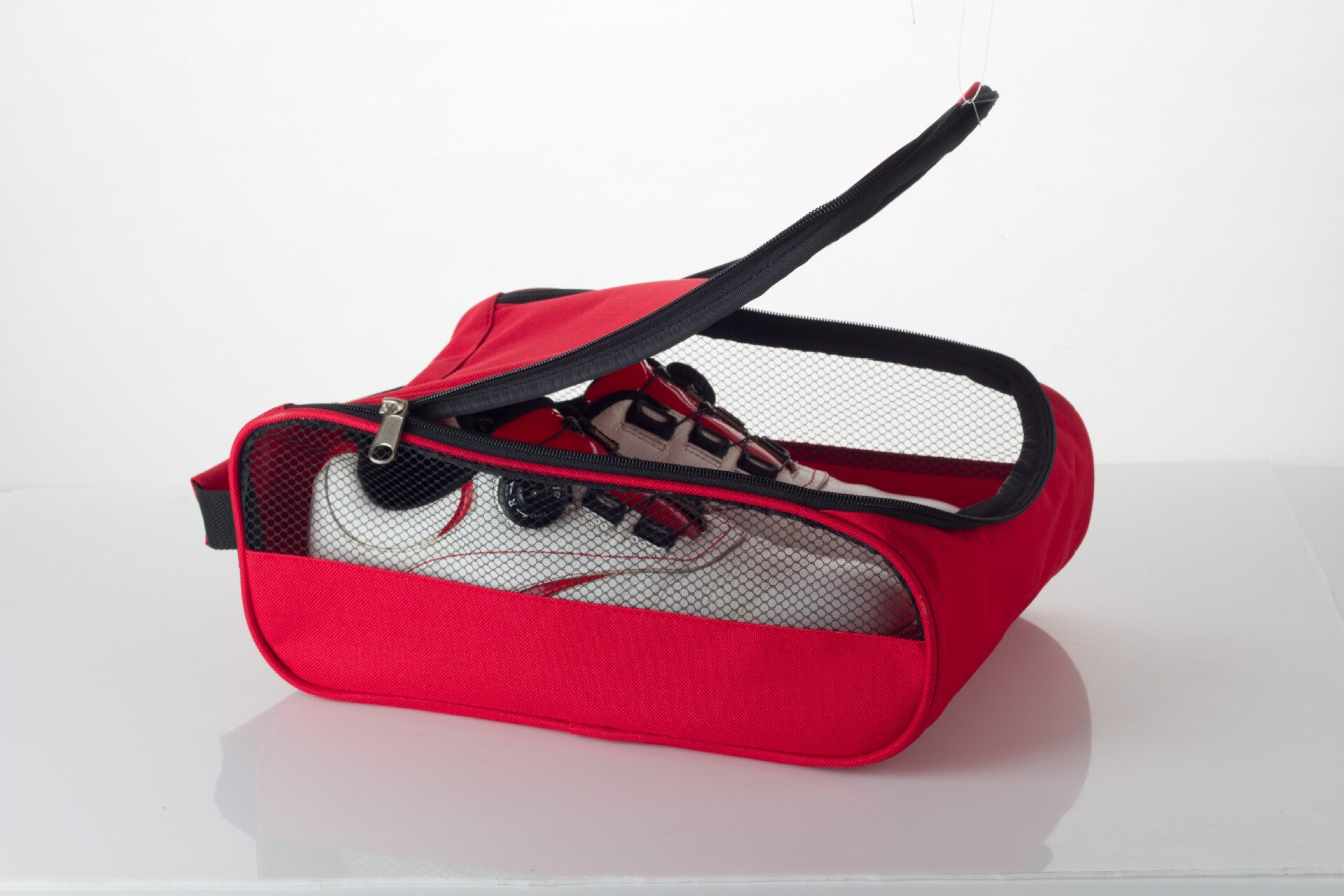 Bolsa de zapatos de Golf para hombre, paquete de zapatos de viaje para recibir, zapatillas de Golf para correr, ropa de Golf para hombre: black red  B