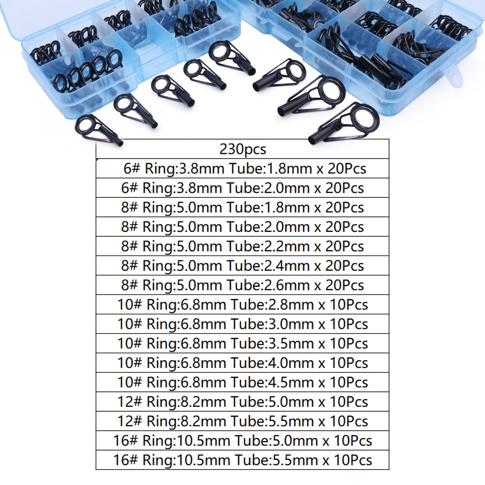 Juego de Kit de reparación de punta guía de caña de pescar, 24 ~ 230 Uds., guía de construcción de caña, anillo de cerámica de acero inoxidable, caja de pesca de agua dulce y salada