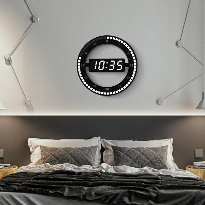 3D LED Digital Wall Clock Electronic Night Glow Round Wall Clocks Automatically Adjust Brightness Desktop Clock EU Plug