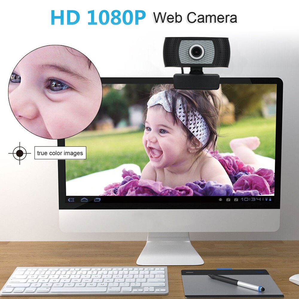 1080P Web Camera HD Webcam Desktop Laptop USB2.0 720P Web Cam Built-in Mic for Live Broadcasting Video Calling Online Lesson