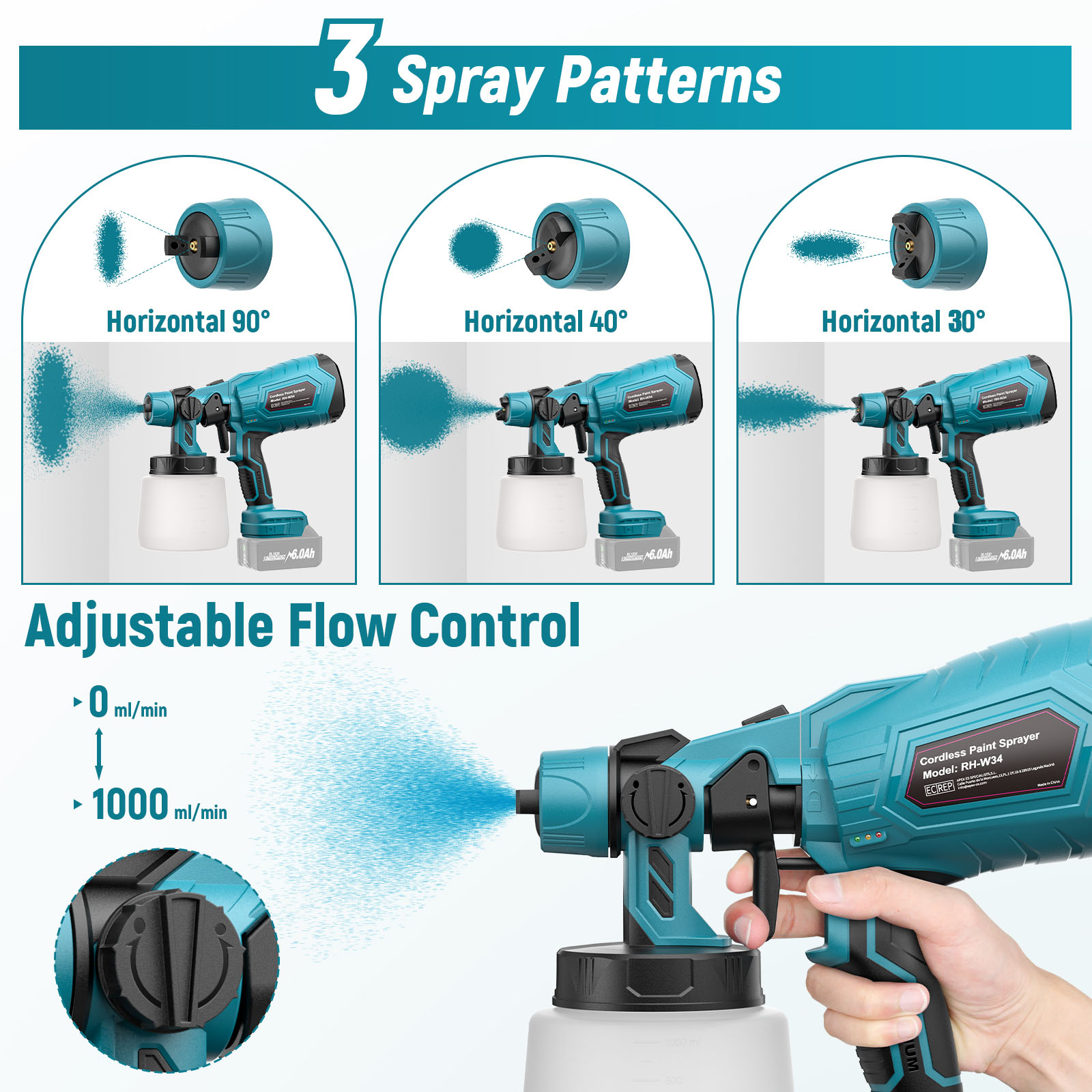Elektrisk sprøytepistol for makita  bl1830, 18v batterier, 1l trådløse, bærbare sprøytepistoler, sett med bilmøbler, sprøyteverktøy for maling