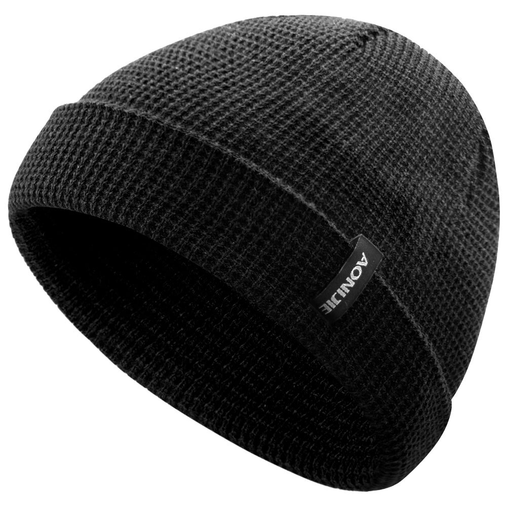 AONIJIE Winter Thermal Sports Slouchy Cuffed Knit Beanie Hat Skull Cap For Running Marathon Travelling Cycling Men Women: M27S Black