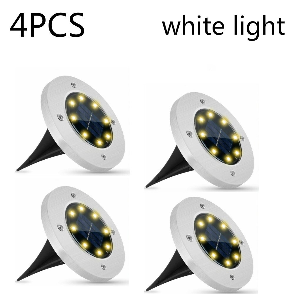 Yanke op zonne-energie werkende grondverlichting, waterdichte tuinpadverlichting met gazon, buitenverlichting met plug-in lamp: 4 stuks wit licht / 8 led