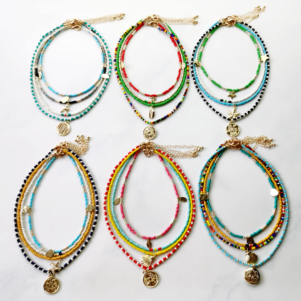 Collar con colgante de cuentas hecho a mano de varias capas, Gargantilla de amor de corazón de estrella de mar étnica, joyería de playa, de Bisutería