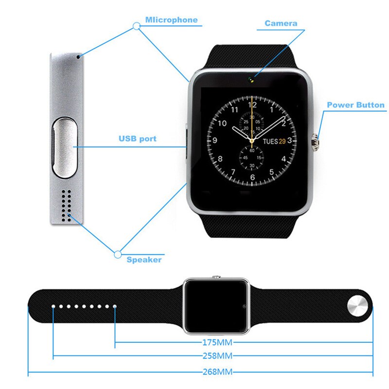 Homme montre montre intelligente GT08 horloge synchronisation notifiant soutien Sim TF carte Bluetooth connectivité Android téléphone montre intelligente hommes alliage