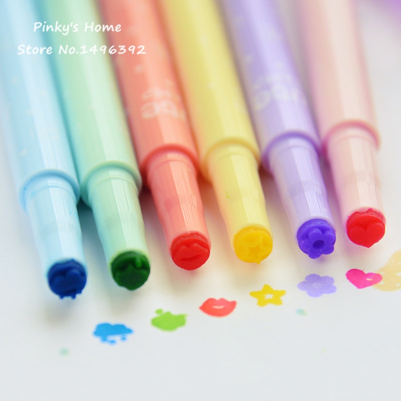 Korea Briefpapier Leuke Candy Gekleurde Kawaii Highlighter Inkten Stempel Pen Markeerstift